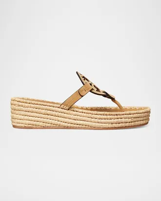 Tory Burch Miller Raffia Suede Wedge Sandals