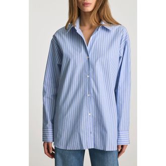 Mavi Stripe Relaxed Fit Cotton Button-Up Shirt in Navy Stripe at Nordstrom, Size X-Large
