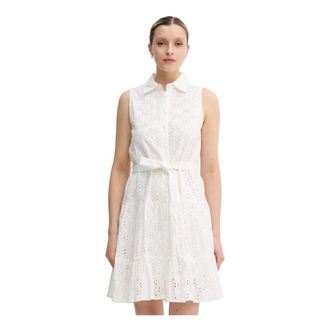 Lola Casademunt Geborduurd oogjes mini overhemdjurk - Dames - Shirt Kleedjes - Wit - XS - Katoen - Kleedjes