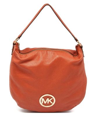 Michael Kors pre-owned logo-plaque tote bag - women - Leather/Nylon - One Size - Orange