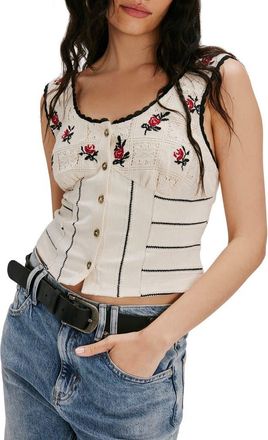 Free People Rose Bud Pointelle Knit Tank in Ivory Combo at Nordstrom, Size Small