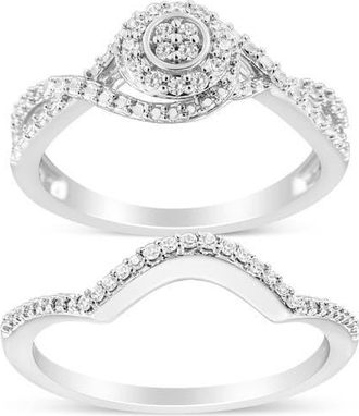 House of Brilliance Silver 1/6 Cttw Diamond Composite Halo and Split Shank Bridal Ring Set in White at Nordstrom, Size 10