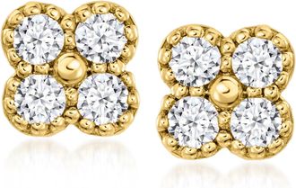 RS Pure by Ross-Simons Lab-Grown Diamond Clover Earrings in 18kt Gold Over Sterling