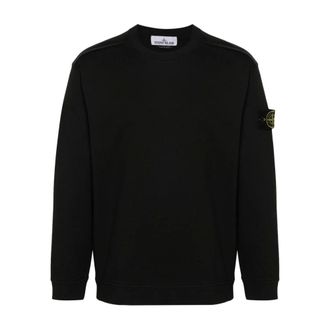 Stone Island Sweatshirts, male, Black, Size: 2XL Ribbed Crewneck Sweatshirt