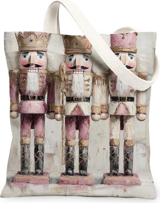 Generic Christmas Nutcracker Canvas Tote Bags, Vintage Art Design Reusable Grocery Bags, Lightweight Washable Shoulder Strap Canvas for Holiday Travel Beach P