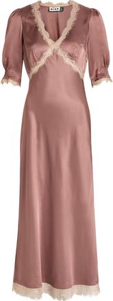 Rixo Rixo Annina Lace-embellished Satin Midi Dress - Light Brown - 16 (UK 16 / XL)