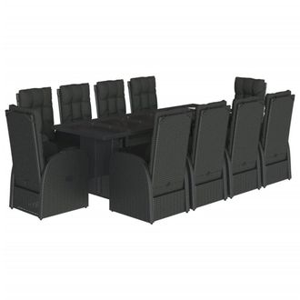 Berkfield Home 11 Piece Garden Dining Set with Cushions Black Poly Rattan