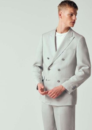 Mango Amalfic - Blazer da abito doppiopetto slim in misto lino blu pallido