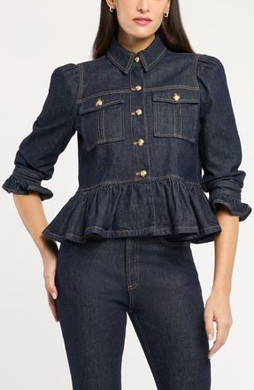 Cinq &agrave; Sept Delanie Denim Peplum Jacket in Indigo Noir at Nordstrom, Size X-Small