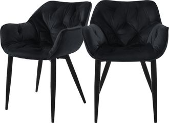 ML Design Ml-design - Set 2x Sillas De Comedor Con Respaldo Y Reposabrazos Asiento Negro Tapizado Con Funda De Terciopelo Grueso Patas De Metal Sill&oacute;n Dise&ntilde;o Er