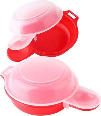 OEM Juego De 2 Cocedores De Huevos Para Microondas - Listos En 1 Minuto - Utensilio De Cocina Para Tortillas De Hamburguesa (rojo Y Transparente)