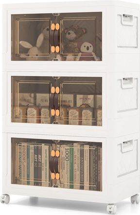 Costway Costway - Cajas Almacenaje 105l, Juego De 3 Cajas Organizadoras Plastico Con Ruedas Bloqueables, Baul Almacenaje Dormitorio Con Tapas Plegables De Pp,