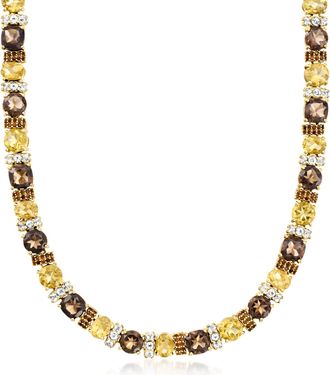 Ross-Simons Tiger Eye and Multicolored Quartz Necklace With White Topaz in 18kt Gold Over Sterling