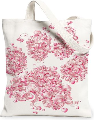 Generic Floral Canvas Tote Bags, Flower Design Reusable Grocery Bags, Spring Vintage Lightweight Washable Shoulder Strap for Travel, Peach, 13x15 Inch