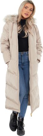 SS7 Womens Parka Coat Padded Showerproof Hood Maxi Jacket Faux Fur Size 10 14 12 8 16 Stone