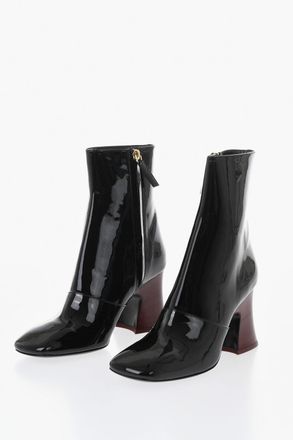 Chlo&eacute; Stivaletti JANIS in Vernice con Punta Squadrata e Zip Laterale Tacco 8cm Chloe