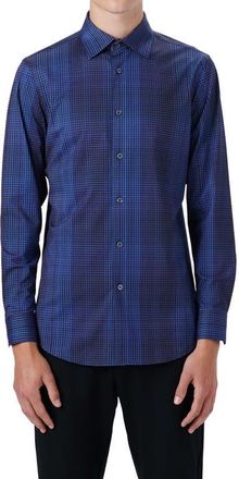 Bugatchi OoohCotton Check Button-Up Shirt in Midnight at Nordstrom, Size Medium