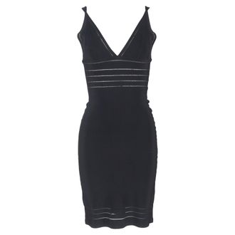H&eacute;rve L&eacute;ger V-Neck Bandage Midi Dress in Black Rayon