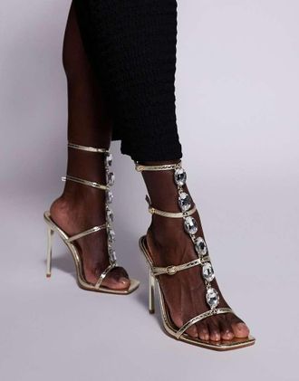 Simmi London Simmi London - Leamy - Sandali dorati con fascette, tacco e fibbie-Oro