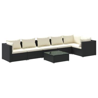 vidaXL Set De Muebles De Jard&iacute;n 7 Pzas Y Cojines Rat&aacute;n Sint&eacute;tico Negro Vidaxl