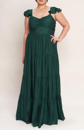 Flying Tomato Flutter Cap Sleeve Tiered Maxi Dress in Forest Green at Nordstrom Rack, Size 2 X