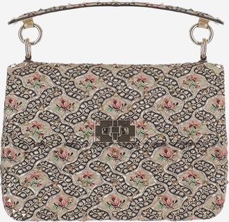 Valentino Garavani Womens Shoulder Bag Rose Gold-Black-Mekong Leather And Fabric Gold/black/mekong