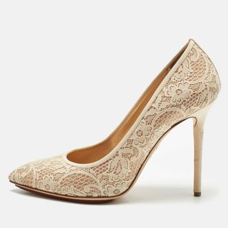 Charlotte Olympia Beige Lace and Mesh Monroe Pointed Toe Pumps Size 41