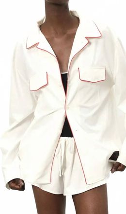 Paris Georgia Boxy Poplin Shirt In White Red