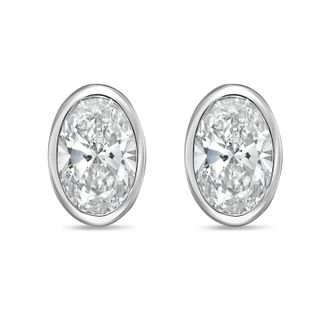 Diana M. Jewels 14Kt White Gold 3.00 cts Lab Grown Oval Diamond Bezel Studs