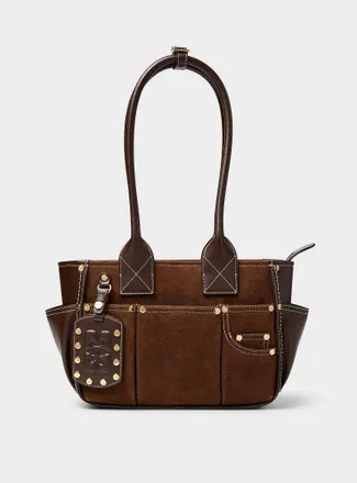 Ganni Womens Posy leather and suede shoulder bag