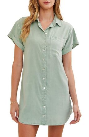 Bella Dahl Roll Sleeve Pocket Mini Shirtdress in Oasis Green at Nordstrom, Size X-Large