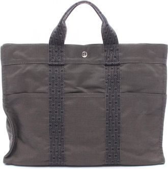 Herm&egrave;s Gray Nylon Canvas Canvas Tote Bag (Pre-Owned)