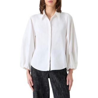 Akris Washed Cotton Stretch Sateen Button-Up Shirt in Cream at Nordstrom, Size 12