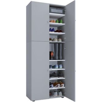 ebuy24 Gabinetto scarpa in legno vcm Dimensioni: l. 70 x a. 184 x t. 40 cm Armadio multiuso 9 scomparti 4 Porte Rotanti - Lona (Grigio)