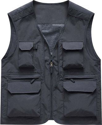 Generic Mens Casual Vest Outerwear Hiking Fishing Safari Travel Outdoor Work Photo Vests Zip UP Sleeveless Jackets Gray