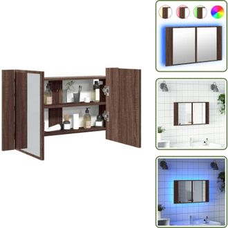 vidaXL Armadietto da trucco - vidaXL Armadietto Specchio con LED Rovere Marrone 80x12x45cm Acrilico - Armadietto in legno
