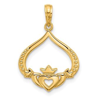 Diamond2Deal 14k Yellow Gold Polished Claddagh Pendant