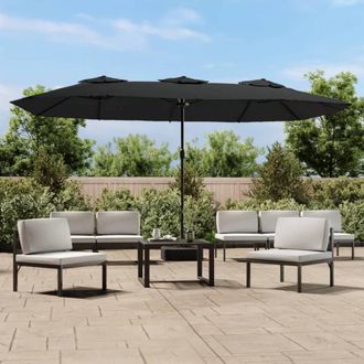 Berkfield Home Double-Head Parasol with LEDs Black 449x245 cm