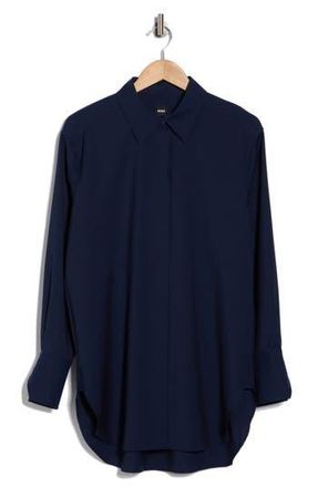 BOSS Bertoa Virgin Wool Button-Up Shirt in Dark Blue at Nordstrom Rack, Size 10