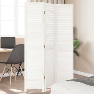 vidaXL Biombo Separador De 3 Paneles Madera Maciza Paulownia Blanco Vidaxl