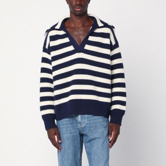 Bottega Veneta White/blue striped wool-blend sweater