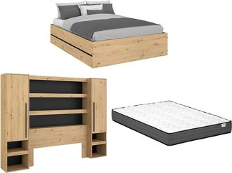 Vente-Unique Canap&eacute; abatible con puente 140 x 190 cm - Color: Natural y negro + Colch&oacute;n - LUDARO