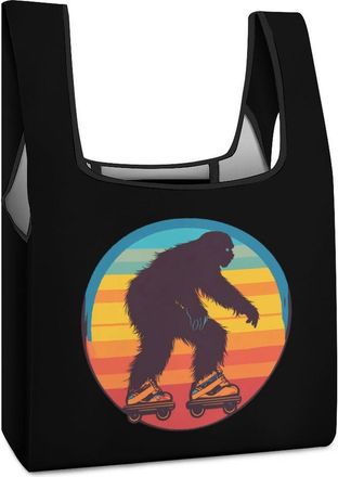 Generic Vintage Bigfoot Roller Skating Sasquatch Shopping Bag Reusable Grocery Tote Bag Foldable Handbag for Travel Picnic