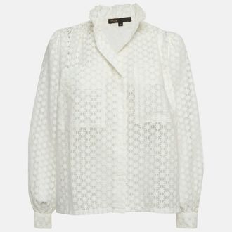 Maje White Floral Pattern Chiffon Sheer Shirt