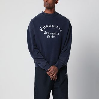 Willy Chavarria Vintage-effect navy blue sweatshirt with logo print