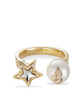 Jimmy Choo London debossed-logo adjustable ring - Gold