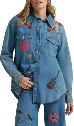 Wrangler x Lainey Wilson Embroidered Denim Snap-Up Shirt at Nordstrom, Size X-Small