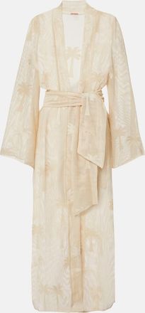 Johanna Ortiz Belted embroidered cotton mesh kaftan