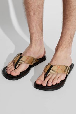 Burberry Leather Slides, Mens, Black