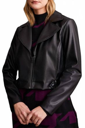 Tribal Crop Biker Leather Jacket In Black